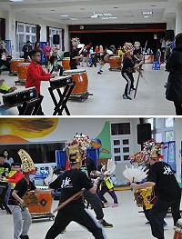 受邀參加第3屆福州十邑春晚演出電視錄製的馬祖「祈福鼓慶」表演團隊,在塘岐國小做行前最後一次也是第二次的總彩排。(圖/文:陳鵬雄)