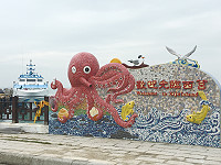 章魚哥及黑嘴端鳳頭燕鷗西莒碼頭迎賓客,歡迎光臨西莒。(圖/文:宋幸儒)