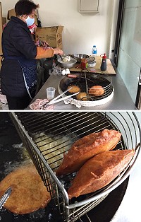 北竿塘岐一小吃店重啟鍋爐,開賣熱呼呼的(虫弟)餅。(圖/文:陳鵬雄)
