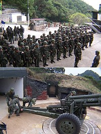 (上圖)北高混砲連實施立功宣誓。(下圖)砲班實施火砲機動轉向操作。(圖/文:張廷愷)