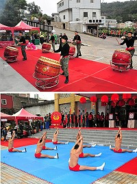 配合後備軍人晉任暨幹部表揚活動,主辦單位特邀請8個單位在介壽堂前舉辦聯合宣導,之後還安排蛙人操演、健康排舞、大鼓聲響等表演活動,軍方還請出憲兵人形娃娃,可愛超人氣大家爭相拍照,為嚴寒中的馬祖注入歡樂暖流。(圖/文:曹重偉)