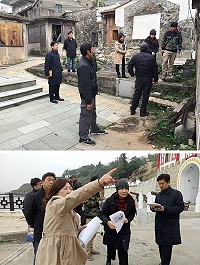 　文化處推動「西莒島聚落環境改善計畫」，處長吳曉雲偕同議員陳貽斌及鄉長謝春欗現場會勘，就實際情況進行討論與規劃。（圖／文：宋幸儒）