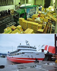 「臺馬輪」完成歲修返馬並替代「臺馬之星」航行,多日未開船,貨物量超過20公噸,塞滿整個船艙。(圖/文:馮紹夫)
