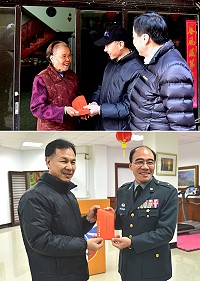 喜迎新春,縣長劉增應、議長張永江訪視東引軍民,送上新春祝福,並贈送慰問金及加菜金。(圖/文:陳其敏)