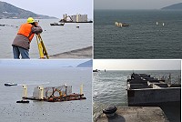 　橋仔碼頭改善工程展開最為關鍵的沉箱佈放作業。（圖／文：陳鵬雄）