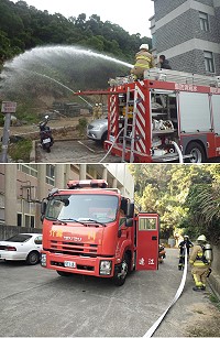 　防患未然，連江縣消防局介壽分隊聯合義消大隊模擬野外火災與介壽體育館室內火警，提升人員應變能力。（圖：連江縣消防局介壽分隊）