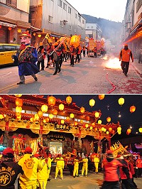 北竿塘岐迎神大遶境,各宮廟遶境隊伍所到之處,民眾虔誠焚香、燃放鞭炮以示歡迎,共同慶祝一年一度元宵盛會。(圖/文:馮紹夫)