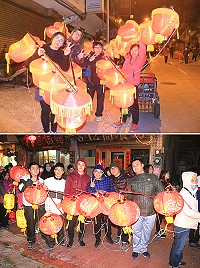 上圖:官兵弟兄姊妹參與遶境活動。下圖:官兵姊妹們臉上洋溢歡樂的笑容。(圖/文:鄭凱仁、范智傑)