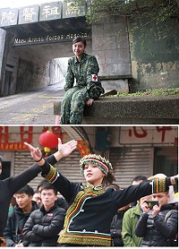 (上圖)松嵐-展現出自信的笑容。(下圖) 在春節遊藝活動上表演原民舞蹈。(圖/文:孫承功)