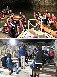 北海坑道夜間「藍眼淚」遊程首航,驚呼聲此起彼落充滿整個坑道,「藍眼淚」緊緊抓住每個人的心。(圖/文:吳嘉榮)
