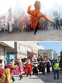(上圖)莒光鄉親帶來精彩演出。(下圖)元宵遶境展現莒光軍民的互動情誼。(圖/文:古鎮瑋)