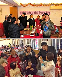鄉親乾杯啦!北竿旅南鄉親聯誼會新春餐會4日於朋聚樓歡樂登場,現場座無虛席,包括縣長劉增應、立委陳雪生、副議長陳書建都專程前往致意,恭賀鄉親新春吉祥、年年如意。(圖/文:曹重偉)