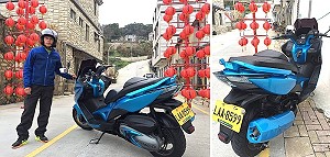 黃牌重機北竿亮相,橋仔社協總幹事邱靜智引進一台400cc重機。(圖/文:陳鵬雄)