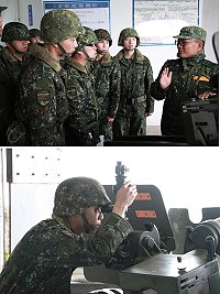 (上圖)測驗前指導測員安全事項。(下圖)測員進行角度調整測驗。(圖/文:鄭凱仁)
