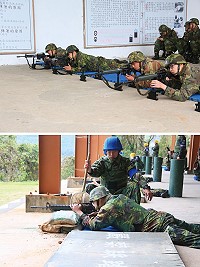 (上圖)射擊前進行射擊預習。(下圖)實施175公尺實彈射擊。(圖/文:謝佳熹)