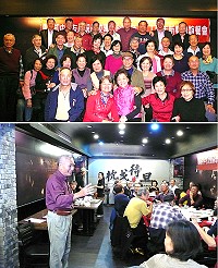　慶祝馬中母校建校60週年，第7屆校友12日丁酉年新春聯誼餐會在台北聚會到場近9成，有的畢業近50年都未見面，會後並合影留念。（圖：陳科黎）