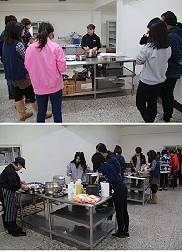 馬中蛋糕裝飾技藝培訓課程18日開課,學員們巧手製作美味戚風玫瑰花蛋糕。(圖/文:吳嘉榮)