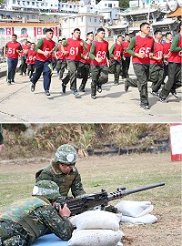 上圖:進行3千公尺徒手跑步測驗。下圖:50機槍射擊打靶。(圖/文:古鎮瑋)