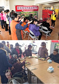 老人共餐今年首場由鐵板社區關懷據點19日中午在多功能活動中心舉辦,老人家們一起品嚐志工們貼心準備的紅糟肉、炸魚、養生青菜等美食;共餐之前還有舉辦量血壓服務及五行健康操教學,展現高齡友善氛圍。(圖/文:曹重偉)