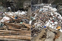 西莒樂道澳澳口海漂垃圾堆積如山,鄉親盼相關單位處理。(圖/文:宋幸儒)