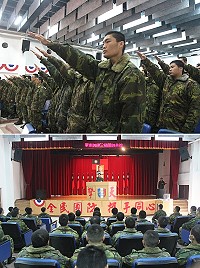 上圖:52梯役男宣讀誓詞。下圖:副大隊長精神講話。(圖/文:陳紀彰)