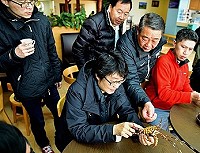 國立海洋大學海洋生物研究所所長陳歷歷等學者專家一行人到東引,由議長張永江、副縣長王忠銘陪同勘察海洋環境及蒐集漁民經驗,協助推動龍蝦復育計畫。(圖/文:陳其敏)