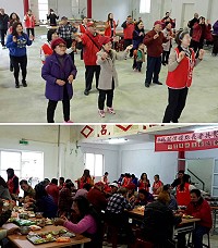 　西莒傳統技藝協會社區關懷據點辦理長者共餐暨健康促進活動，長者玩得開心、吃得高興，現場歡樂洋溢。（圖／文：宋幸儒）