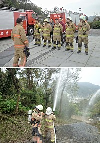 　因應清明節期間可能發生的墓地、林野火災，消防局南竿分隊、介壽分隊26日特會同南竿義消大隊於民眾公墓舉辦消防搶救演練，模擬清明節期間可能發生的墓地火災及山林失火等災害，實兵演練場面相當逼真。（圖：連江縣消防局）