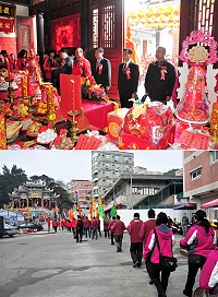 玄天上帝聖誕萬壽活動把民間信仰揚起另一波高潮,包括來自南、北竿、莒光多處宮廟代表及信眾匯聚在山隴境北極玄天宮,一起慶祝玄天上帝聖誕;祭祀典禮,由縣長劉增應擔任主祭官,與議長張永江等陪祭官,一起循古禮焚香祭拜。(圖/文:曹重偉)