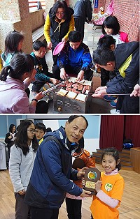 　東引國中小辦理春季野炊，師生、家長一起快樂玩遊戲，體驗炊事樂趣。（圖：東引國中小）