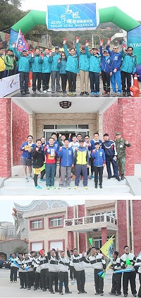 　（上圖）指揮官、縣長與議長共同鳴槍。（中圖）北高守備大隊官兵參與馬拉松盛會。（下圖）弟兄賣力為參賽選手加油。（圖／文：林鑫宏）