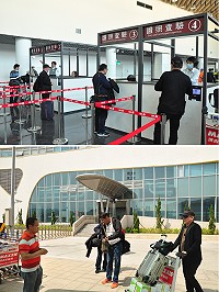 　福澳新旅運大樓試營運，移民署啟動4座查驗台加快通關速度；大樓外交通管制民眾則需要時間習慣。（圖／文：馮紹夫）