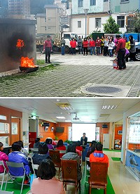 　大同之家11日上午特舉辦今年第1期員工自衛消防訓練，邀請消防局南竿分隊前往指導，透過說明及實際操作，加強職員、照服員及住民對防火、逃生等消防常識。（圖／文：曹重偉）