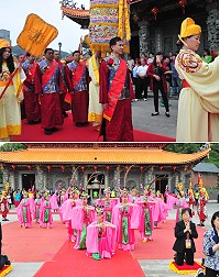 「慶祝媽祖1058聖誕祭祀大典」盛大登場,由縣長劉增應擔任主祭,仿古禮進行,場面莊嚴隆重;中正國中女學生同步演出難得一見的「四佾舞」,曼妙舞姿吸引不少遊客拍照留念。(圖/文:曹重偉)