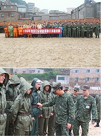 上圖:活動大合照。下圖:指揮官關懷弟兄。(圖/文:謝佳熹)