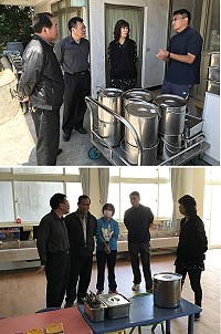 　議員突擊訪視介壽學童營養午餐製作流程與品質，了解廚房環境衛生，菜色和營養均衡。（圖／文：吳嘉榮）