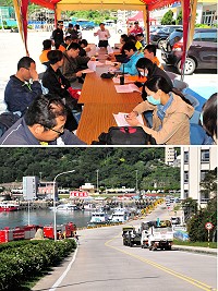 連江縣各災防單位28日下午共同進行今年度災害防救演習首次預演,由消防局長徐文明主持,各單位參演車輛都提前報到。(圖/文:曹重偉)