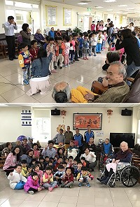 介壽附幼藍天班3日拜訪大同之家,小朋友帶來可愛歌曲演出以及互動遊戲,逗得老人家笑開懷。(圖/文:吳嘉榮)