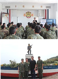 上圖:鄭醫師至高登島實施心理衛生宣教。下圖:鄭醫師於「高登之光」前合影。(圖/文:林鑫宏)