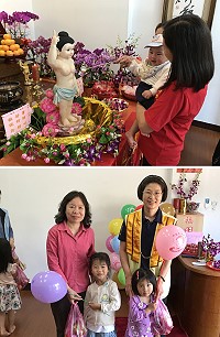 佛光會馬祖分會14日舉辦慶祝佛誕節暨母親節浴佛活動,另外還為小朋友準備了100個佛誕氣球,與民眾結緣分享喜悅。(圖/文:吳嘉榮)