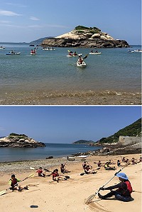中山國中獨木舟研習開課,芹壁澳口展現夏日風情海洋活力。(圖/文:陳鵬雄)