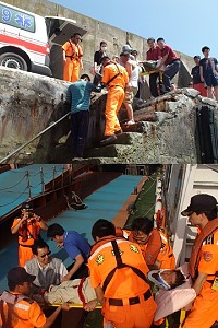 東引林信其23日下午施工鷹架跌落摔傷,海巡後送救援。(圖:馬祖海巡隊提供)