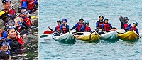 　新北市立明德中學、東引國中城鄉共學第三天課程，學生在西引島清水澳體驗浮潛、獨木舟。（圖：東引國中）