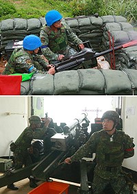 (上圖)據點官兵實施40榴彈槍實彈射擊演練。(下圖)據點官兵實施105榴砲實彈射擊演練。(圖/文:鄭凱仁)