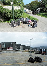 　正值觀光旺季期間，環資局稽查發現少數不守法民眾將垃圾丟棄於特定地點，如介壽村的舊市場、蔬菜公園、馬祖酒廠對面空地、青檀澳等處，福澳村的華光大帝廟旁、漁市場、白馬尊王廟、加油站等地點，已違反廢棄物清理法相關規定。（圖：連江縣環境資源局）