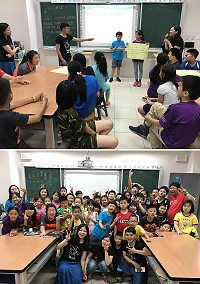 來自台北的郭承錦、丁姿文、黃楷嫆3位熱血青年31日前往仁愛國小推廣環境教育。(圖/文:吳嘉榮)