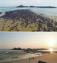 莒光摩西分海景觀,上下圖:西莒蛇山。(圖/文:宋幸儒)