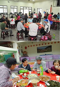 　老人共餐活動3日輪由復興村舉辦，關懷據點志工們準備超豐盛的餐點，讓老人家們大快朵頤；縣長劉增應、衛福局長謝春福一行特別到場致意，並與長者們一起享用美食。（圖／文：曹重偉）