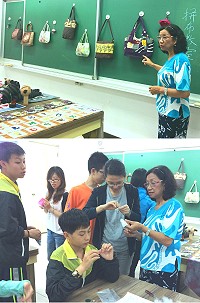 阮鳳卿老師再度回到東引國中小,與師生分享拼布創作。(圖:東引國中小)