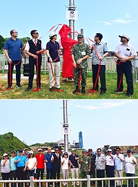 東引自動氣象站落成啟用,中央氣象局局長辛在勤、議長張永江、鄉長楊雲成等人共同主持揭幕。(圖/文:陳其敏)
